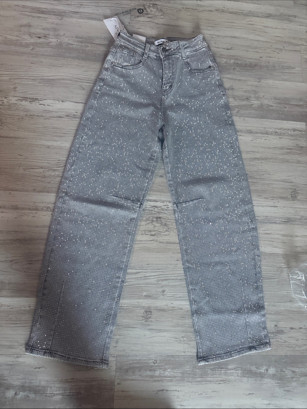 Gray and Silver Sparkle Straight-Leg Jeans